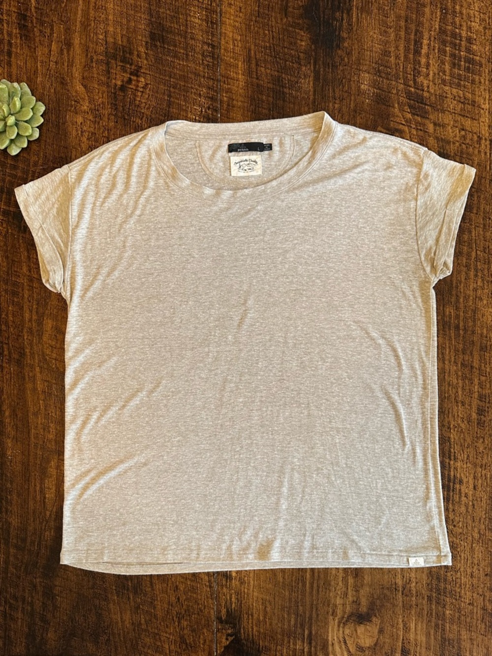 PrAna | Cozy Up Heathered Oatmeal Short Sleeve Tee, Size L